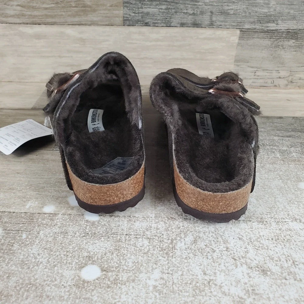 Birkenstock Arizona Shearling Womens Sandals Sz 4 Mocca Suede Leather Slip‎ On